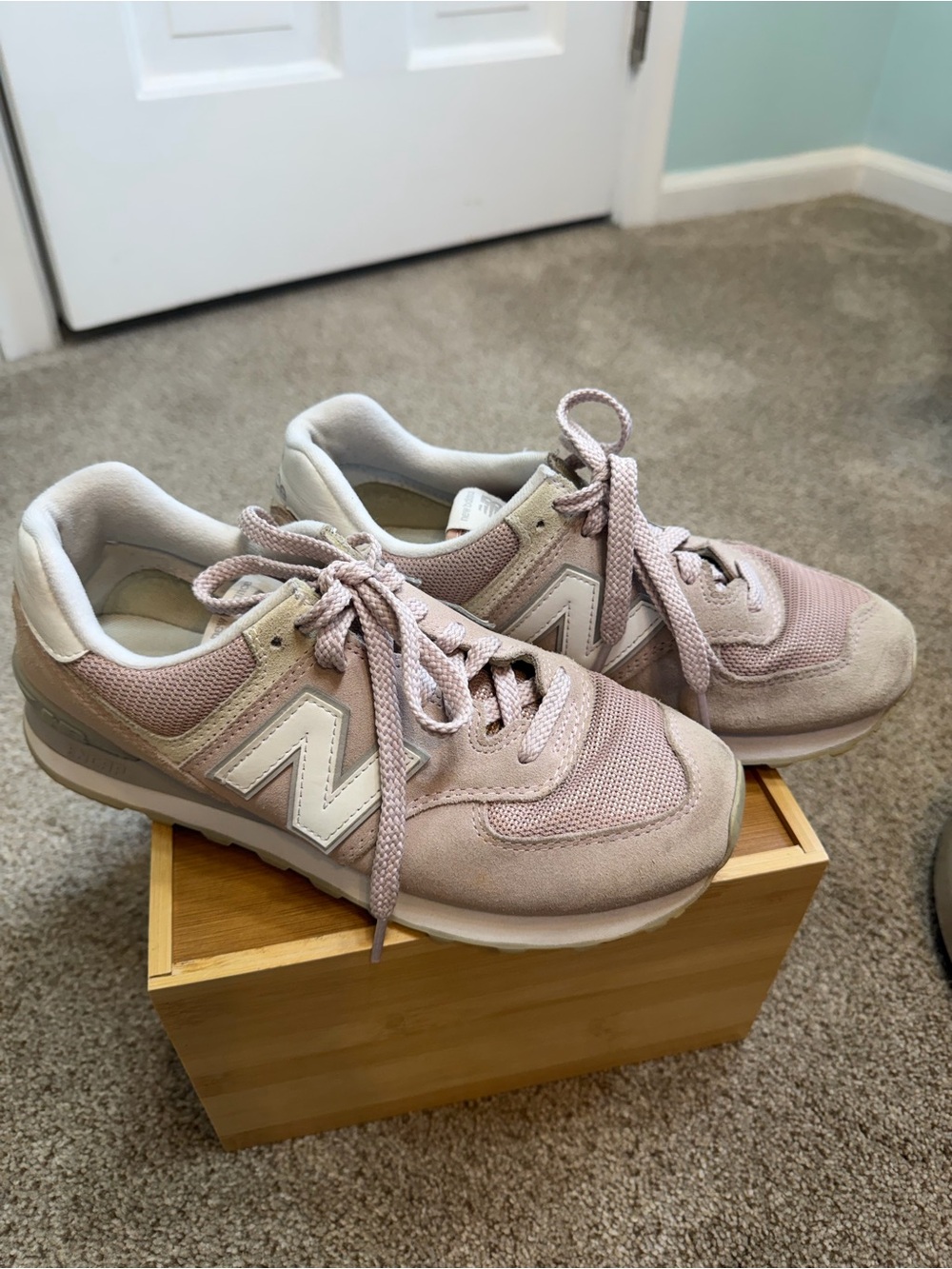 New Balance Women's Lace-Up Sneakers in Blush Pink and White